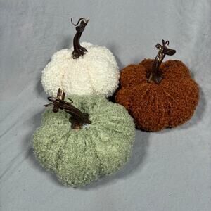 Set of 3 Sherpa Plush Pumpkin Fall Decor